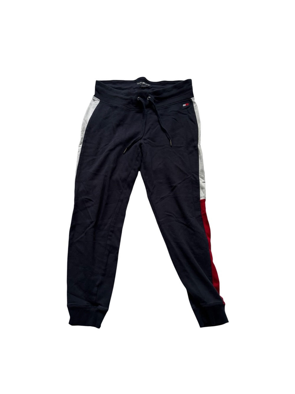 Tommy Hilfiger Navy Joggers with White & Red Side Stripes